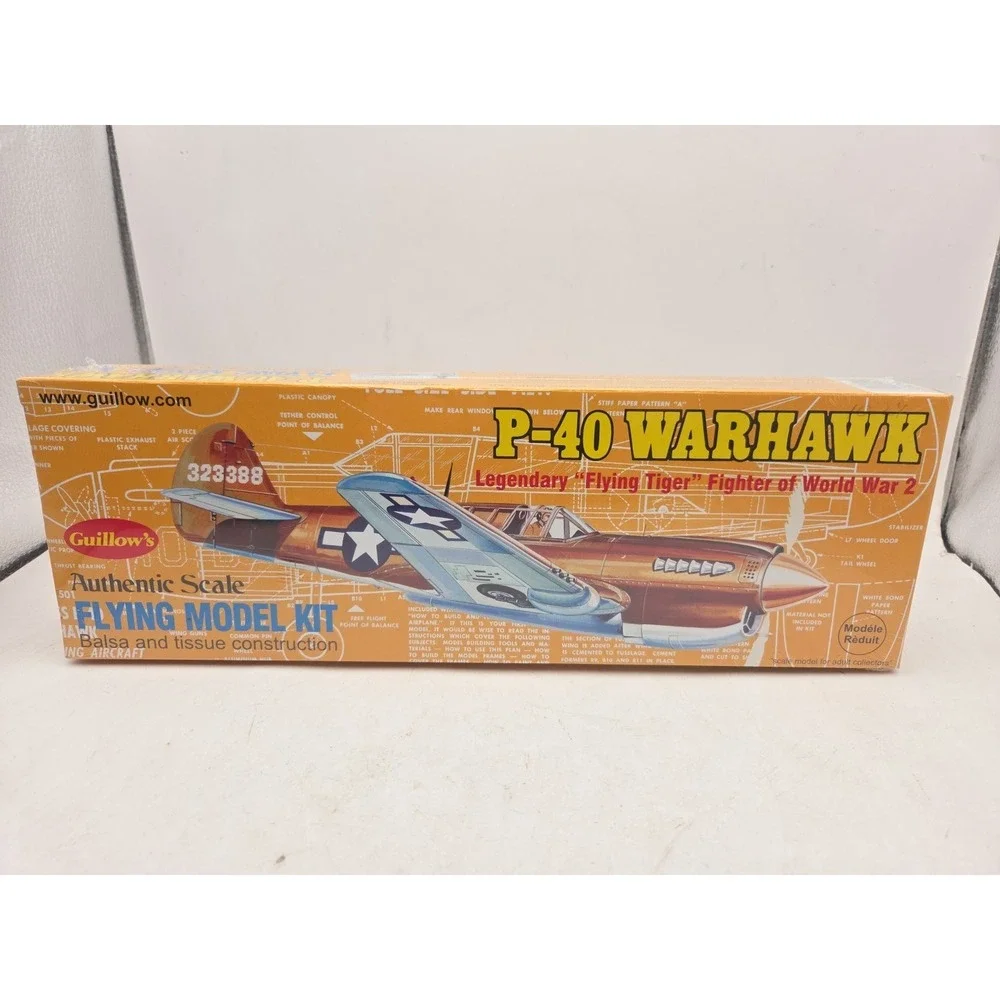 Guillow P-40 Warhawk Balsa And Tissue Flying Model Kit 501 Band Power 16.5